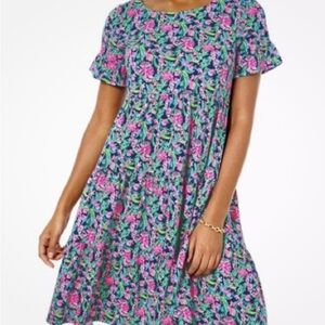 Lilly Pulitzer Low Tide Navy Garden Variety Jodee Short Sleeve Dress. Sz Md. EUC